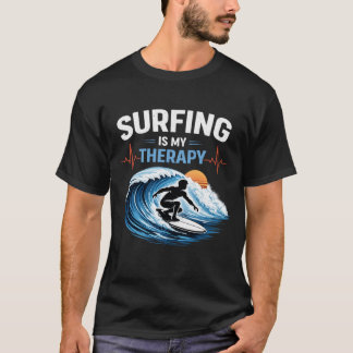 Surfing Is My Therapy Ocean Surfer Heartbeat T-shirt