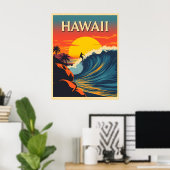 Surfing Paradise: Hawaii Sunset Adventure Poster (Thuiskantoor)