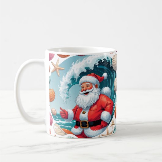 Surfing Père Noël Seashell Vague classique Mug de (Gauche)