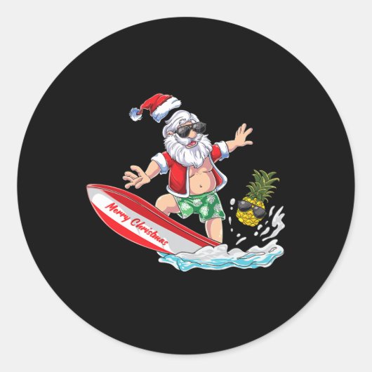 Surfing Santa Beach Holiday Plams Christmas In Jul Ronde Sticker (Voorkant)