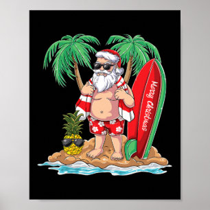 Surfing Santa Beach Vakantie Palmboom Kerstmis in Poster