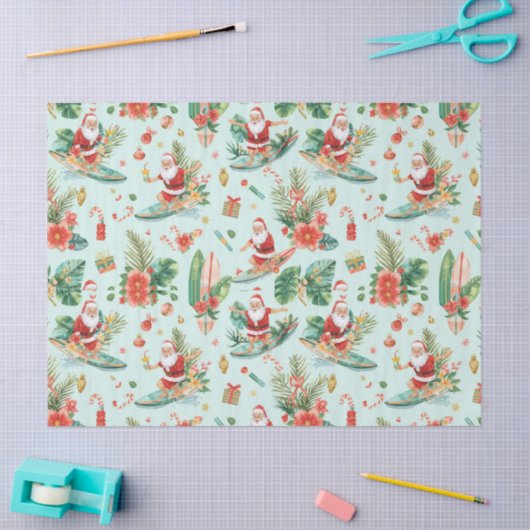 Surfing Santa Christmas Wrapping Paper Sheets  Tissuepapier (Craft)
