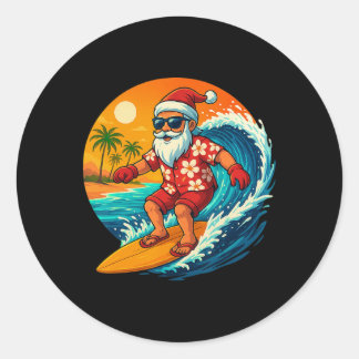 Surfing Santa Tropical Christmas Holiday Hawaiian Ronde Sticker