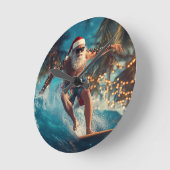 Surfing Santa Wall Clock - Fun Tropical Christmas  Ronde Klok (Hoek)