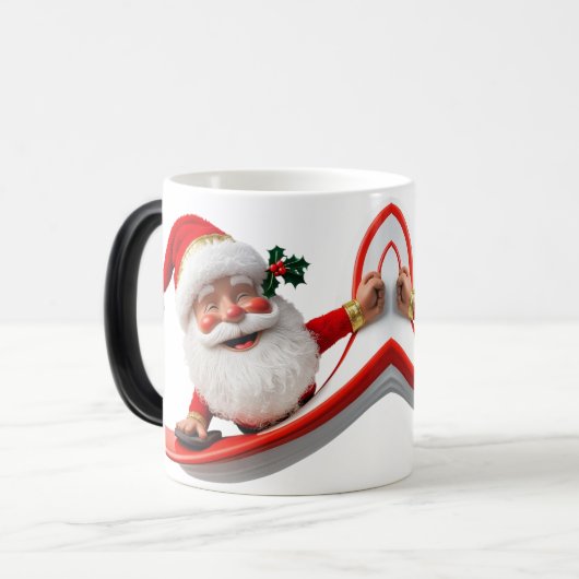 Surfing Santa with Christmas Lights Magische Mok (Voorkant links)