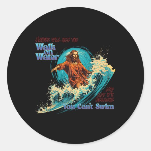 Surfing Savior Jesus Christ, The Master Of Waves Ronde Sticker (Voorkant)