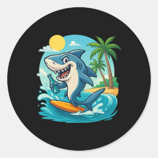 Surfing Shark - Wildlife Sea Lover Marine Biology Ronde Sticker