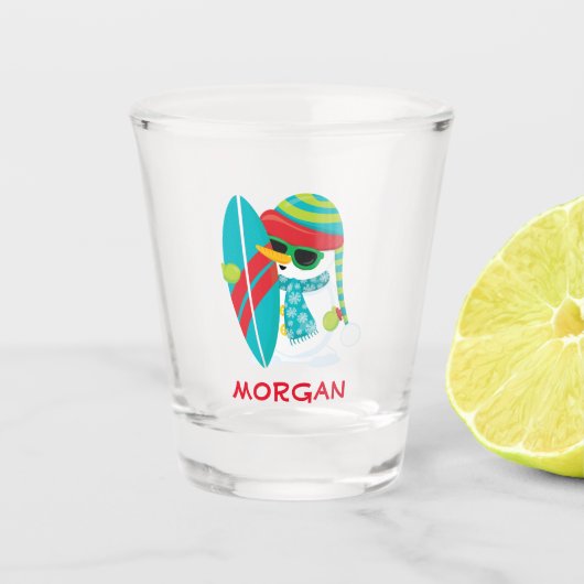 Surfing Snowman Shot Glas (Voorkant)