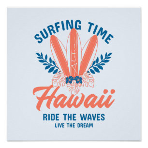Surfing Time Hawaï Surfen op de Golven Perfect Poster