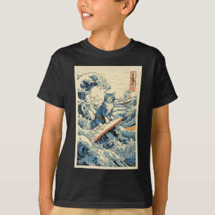 Surfkat Hokusai Great Wave bij Kanagawa Japan T-shirt