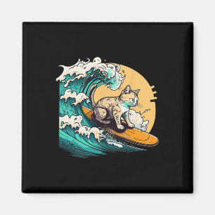 Surfkat, Kat op surfplank, Kat rijdt golf, Leuk Magneet