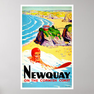 Surfmeisje op het strand van Newquay, Cornwall, vi Poster