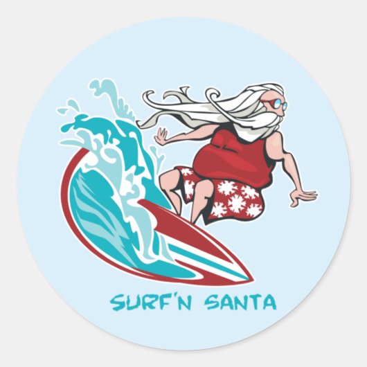 Surf'n Santa Ronde Sticker (Voorkant)