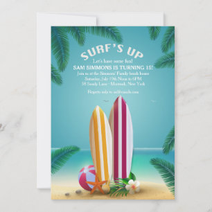 Surfplaneuitnodigingen van de Beach Party Kaart