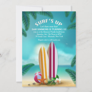 Surfplaneuitnodigingen van de Beach Party Kaart