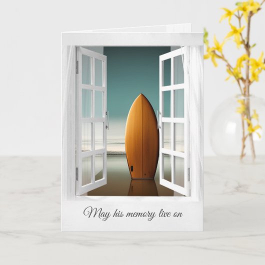 Surfplank In Strand Zand Sympathie Kaart (Gele Bloem)