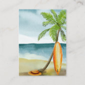 Surfplank op het strand - luierloterij informatiekaartje (Achterkant)