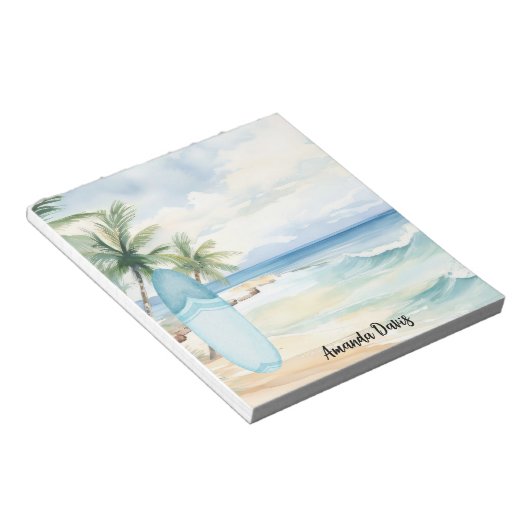 Surfplank strand tropische palmbomen notitieblok (Schuin)