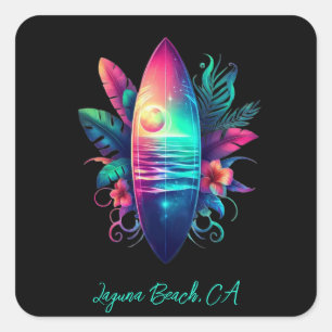 Surfplank Tropical Beach- Vierkante Sticker