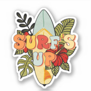 Surfplank Tropische Bladeren Bloemen Surf's Op Sticker