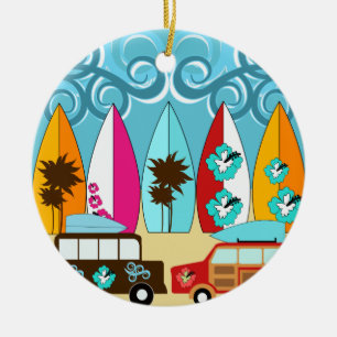 Surfplankbeugel met Hippie-ventilatoren Keramisch Ornament
