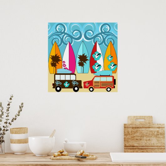 Surfplankbeugel met Hippie-ventilatoren Poster (Keuken)