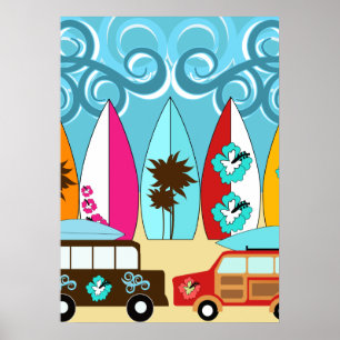 Surfplankbeugel met Hippie-ventilatoren Poster