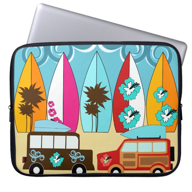 Surfplankbeugel met hippieventilatoren laptop sleeve (Voorkant)