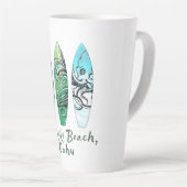 Surfplanken met Waikiki Beach Oahu Waterverf Latte Mok (Rechterhoek)