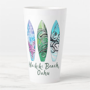 Surfplanken met Waikiki Beach Oahu Waterverf Latte Mok