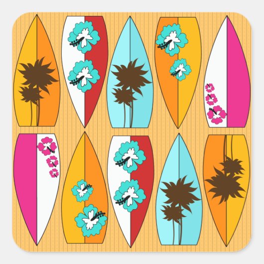 Surfplanken op Boardwalk Summer Beach Theme Vierkante Sticker (Voorkant)