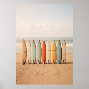  surfplanken op het strand poster