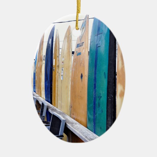  surfplanken op Montauk Beach Keramisch Ornament (Voorkant)