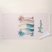 Surfplanken palmbomen retro groen geel strandlaken (Voorkant)