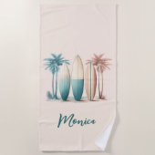 Surfplanken palmbomen retro groen geel strandlaken (Voorkant)