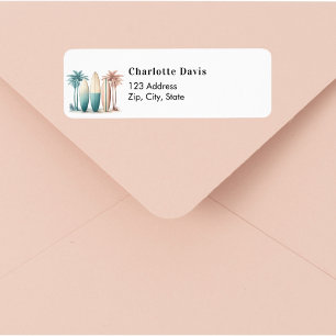 Surfplanken tropisch strand retro retouradres  etiket