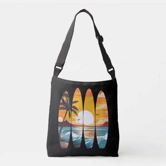 Surfplanken Zonsondergang Crossbody Tas (Voorkant)