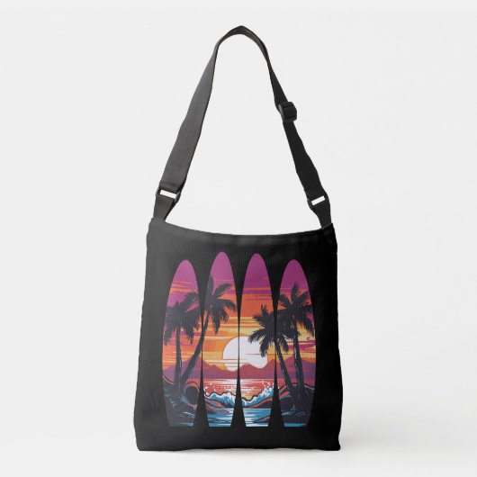 Surfplanken Zonsondergang Crossbody Tas (Voorkant)