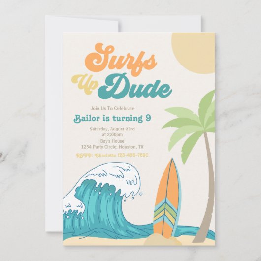 Surfred Up Birthday Invitation | Overlevingsuitnod Kaart (Voorkant)