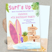 Surfs Omhoog Verjaardagsfeest Meisjes Surfboard Kaart