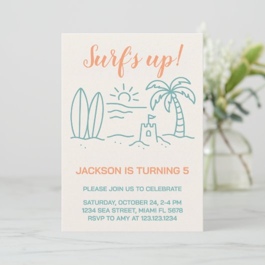 Surf's Up Anniversaire Invitation (Debout devant)