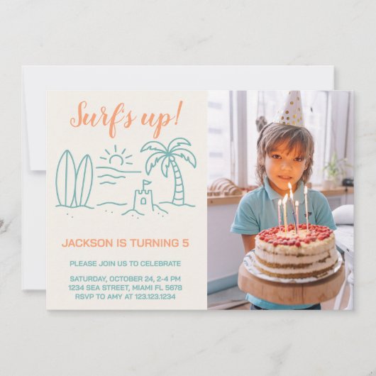 Surf's Up Anniversaire Invitation avec photo (Devant)