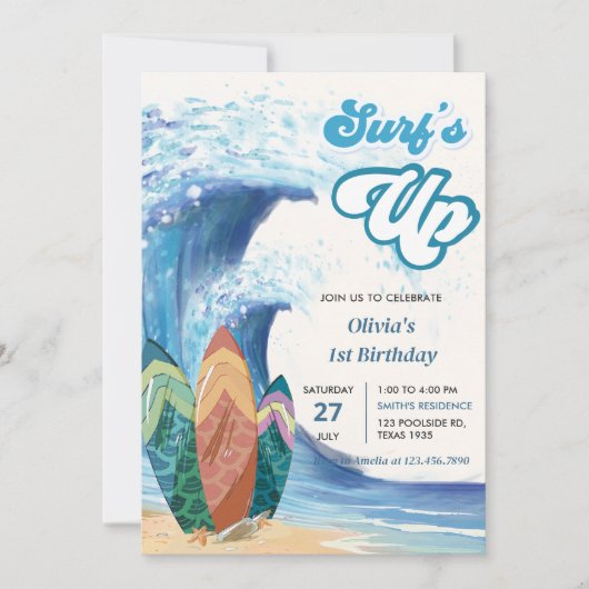 Surfs Up Beach 1er anniversaire Invitation (Devant)