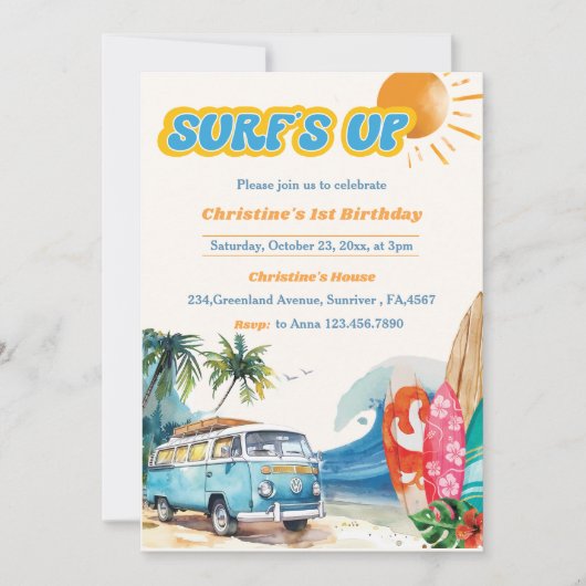 Surfs Up Beach 1er anniversaire Invitation (Devant)