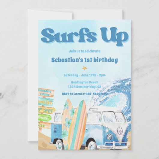 Surfs Up Beach Anniversaire Fête Invitation (Devant)