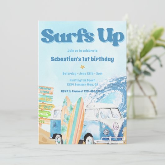 Surfs Up Beach Anniversaire Fête Invitation (Debout devant)