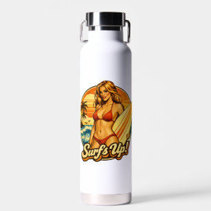 Surf's Up Bikini Pin-Up   Retro Surf Shop Grafisch Waterfles