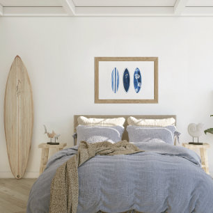 Surfs Up Blauwe Aquarel Surfplanken Poster