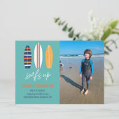 Surfs Up BOY Surfboard strand Verjaardag Party fot Kaart (Staand voorkant)