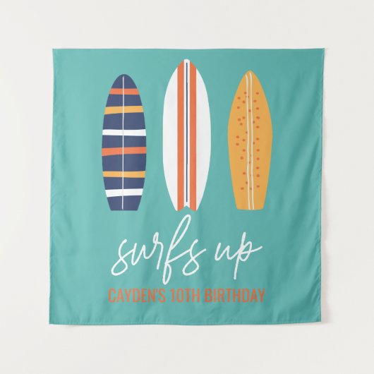 Surfs Up BOY Surfboard strand verjaardagsfeestje Wandkleed (Voorkant)